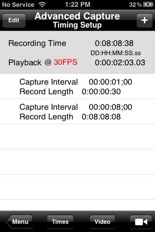 Image of Advanced mode Timing Setup with two intervals displayed.